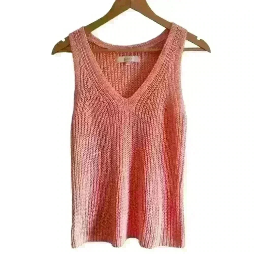LOFT Pink Knit V-Neck Sleeveless Top